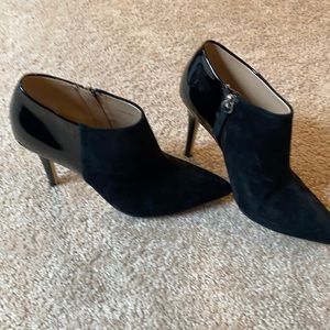 Like New. Black Patent & Suede-like Bootie Heels. 6.5. White House Black Market